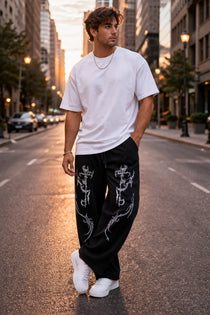 Black Men’s Graphic Printed Joggers – Regular Fit Streetwear Casual Wear