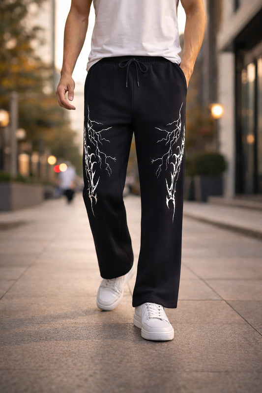 Black Men’s Graphic Printed Joggers – Regular Fit Streetwear Casual Wear