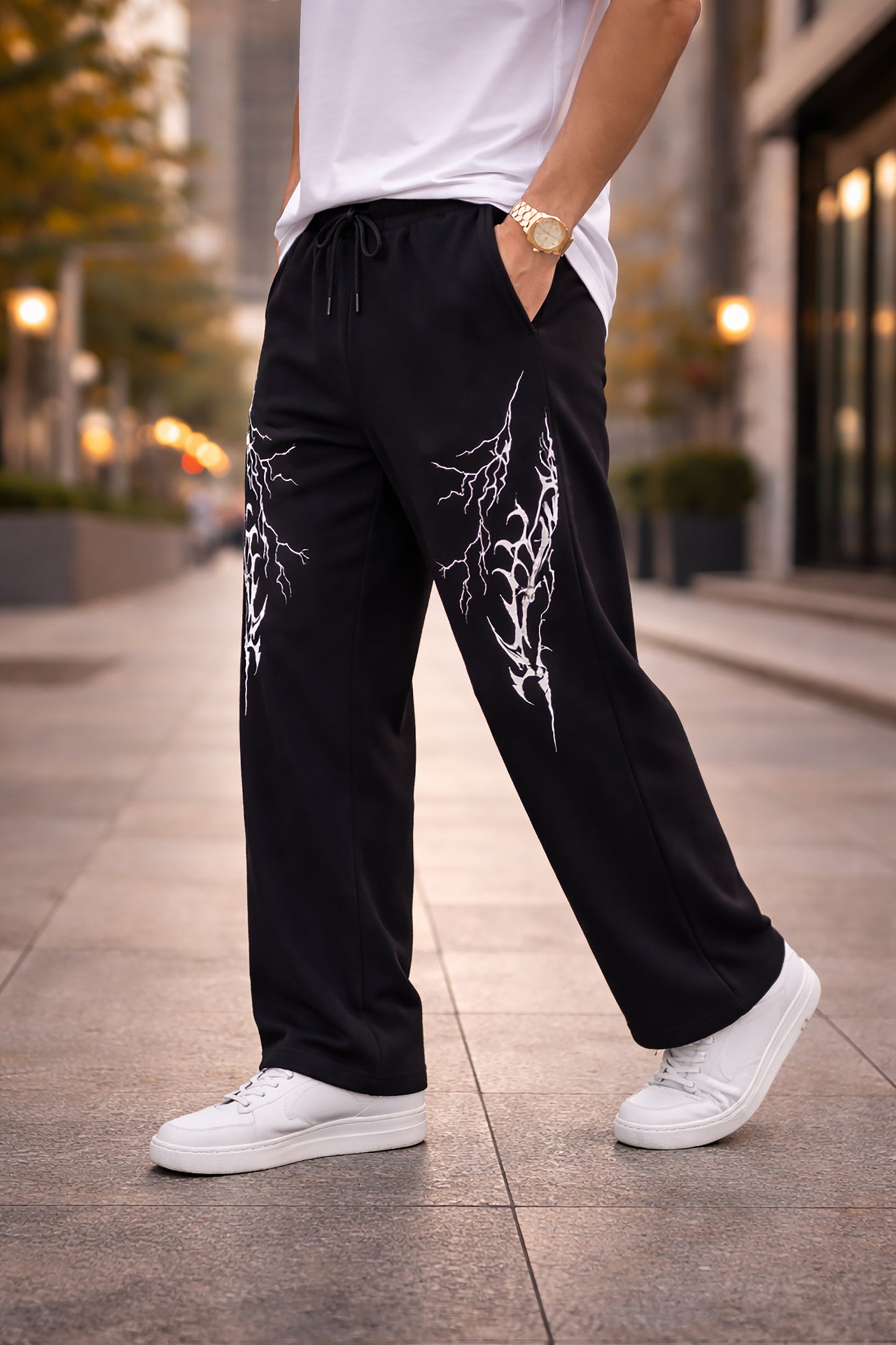 Black Men’s Graphic Printed Joggers – Regular Fit Streetwear Casual Wear