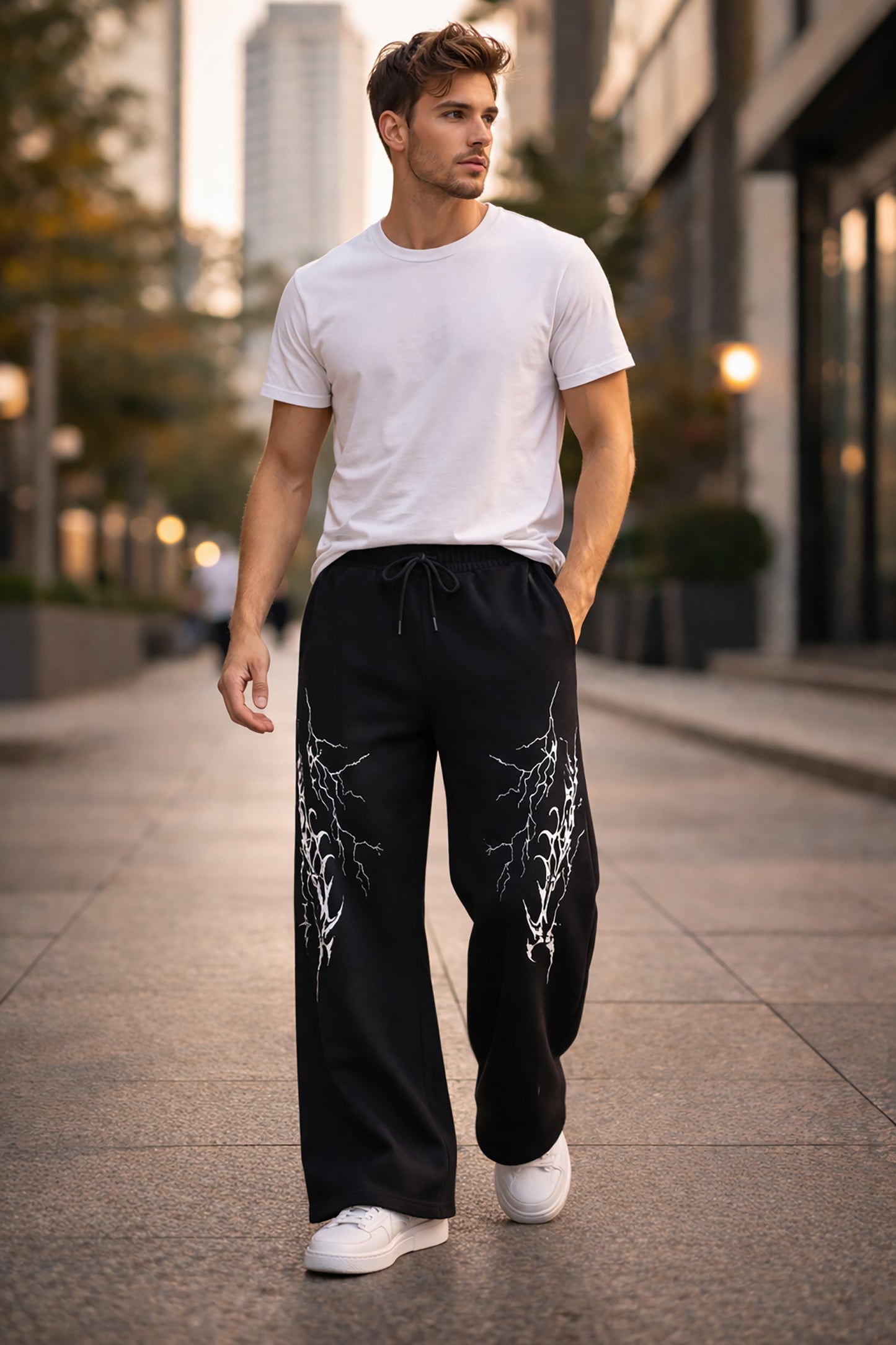 Black Men’s Graphic Printed Joggers – Regular Fit Streetwear Casual Wear