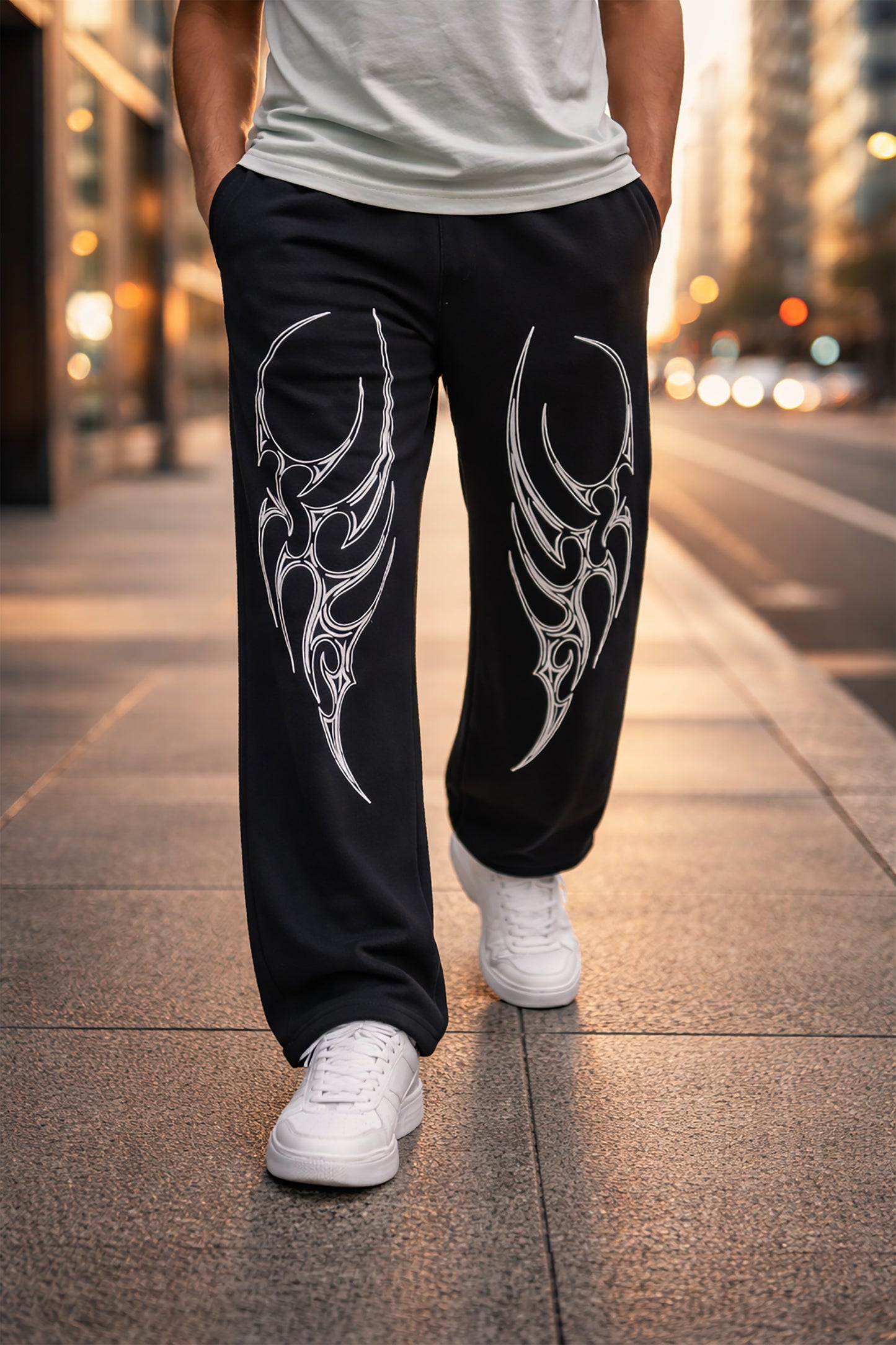 Black Men’s Graphic Printed Joggers – Regular Fit Streetwear Casual Wear