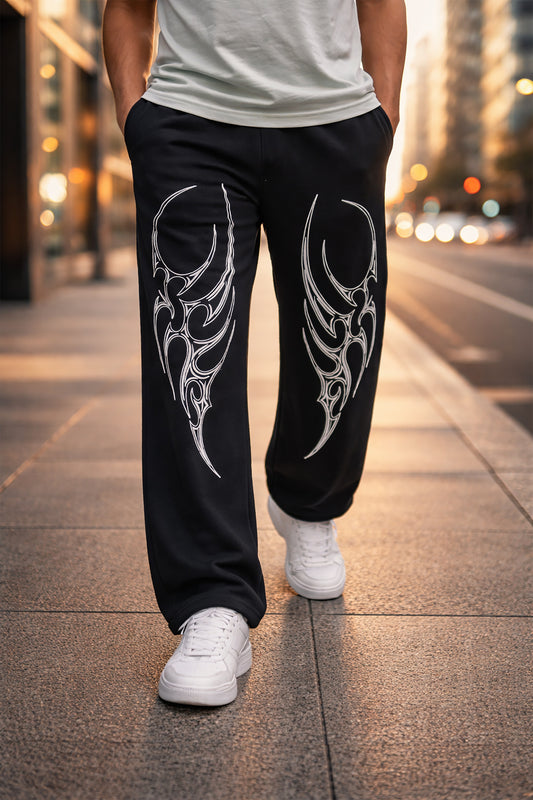 Black Men’s Graphic Printed Joggers – Regular Fit Streetwear Casual Wear