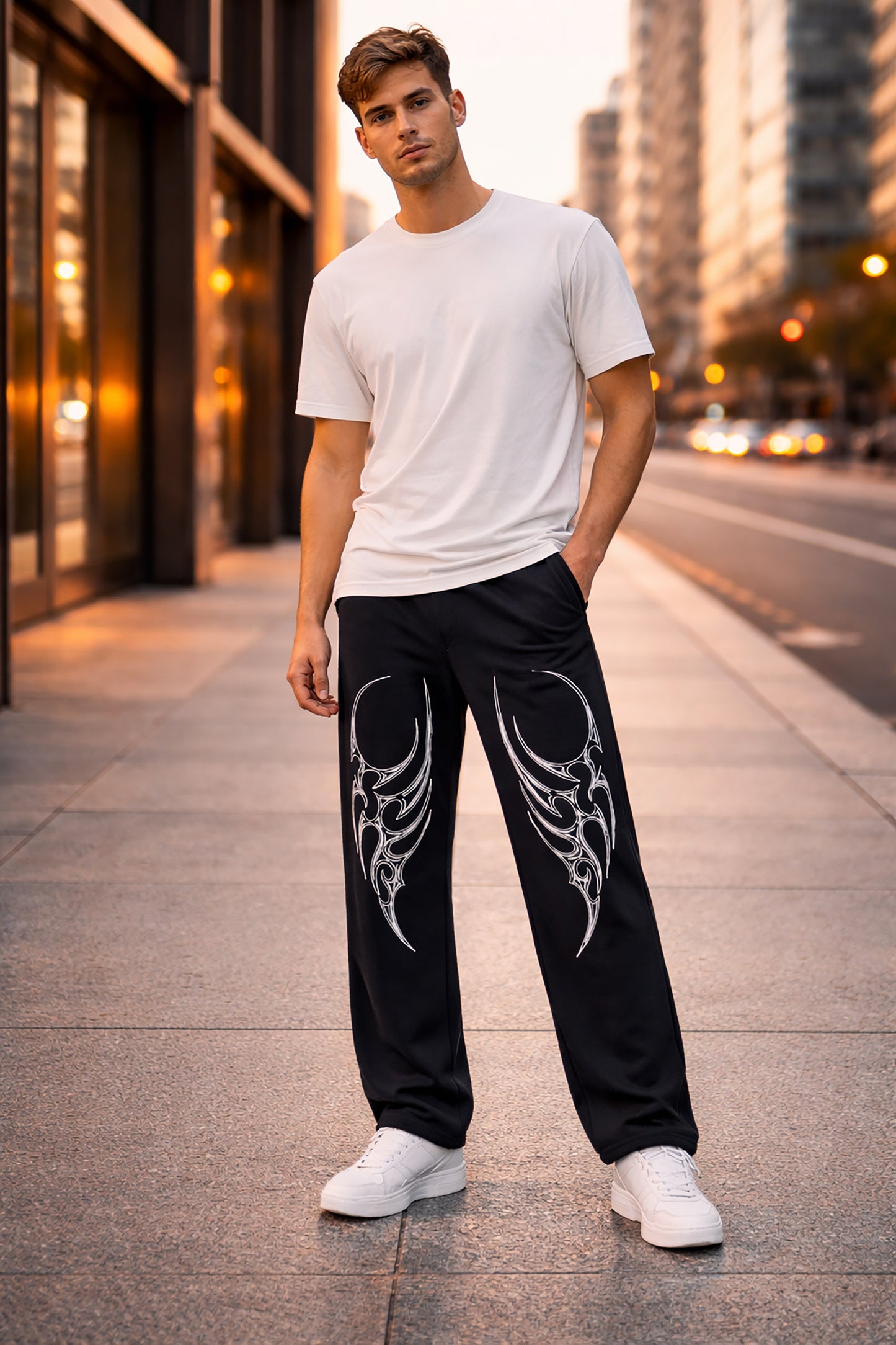 Black Men’s Graphic Printed Joggers – Regular Fit Streetwear Casual Wear