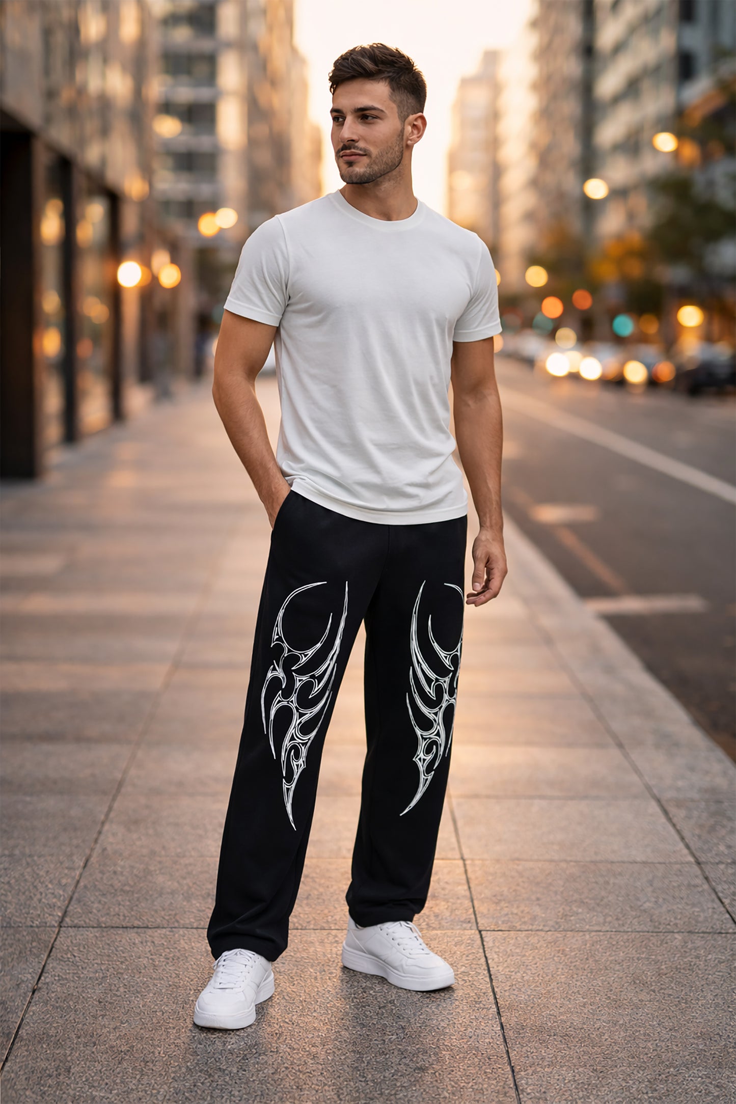 Black Men’s Graphic Printed Joggers – Regular Fit Streetwear Casual Wear