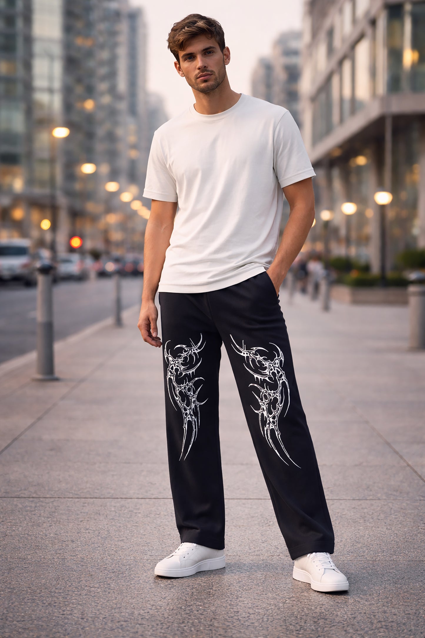 Black Men’s Graphic Printed Joggers – Regular Fit Streetwear Casual Wear