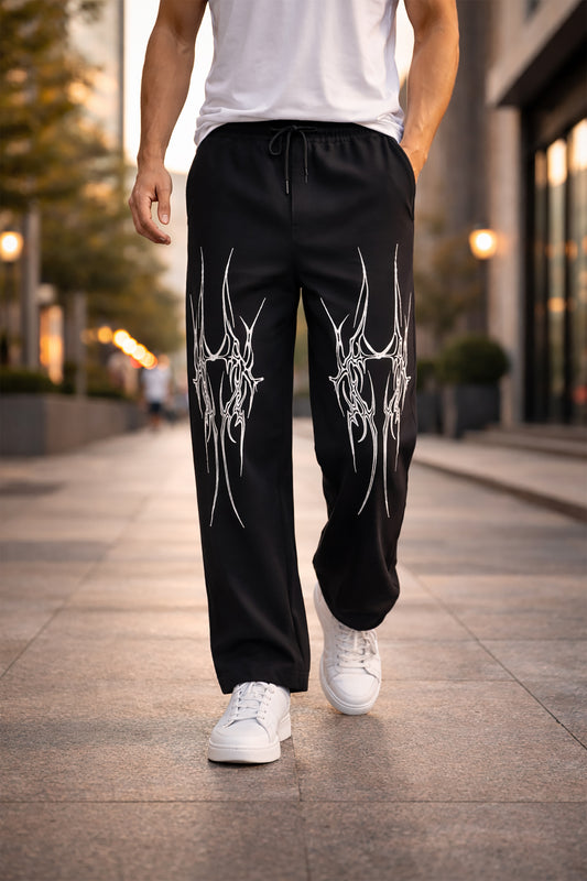 Black Men’s Graphic Printed Joggers – Regular Fit Streetwear Casual Wear