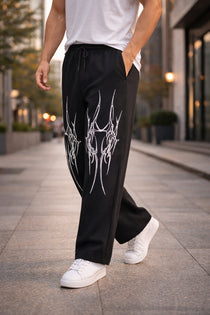 Black Men’s Graphic Printed Joggers – Regular Fit Streetwear Casual Wear