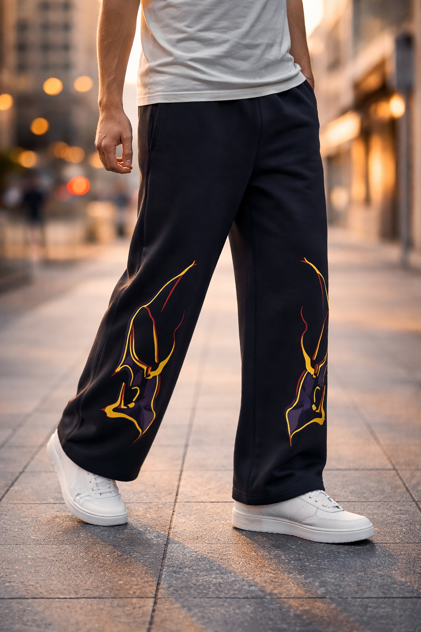 Black Men’s Graphic Printed Joggers – Regular Fit Streetwear Casual Wear