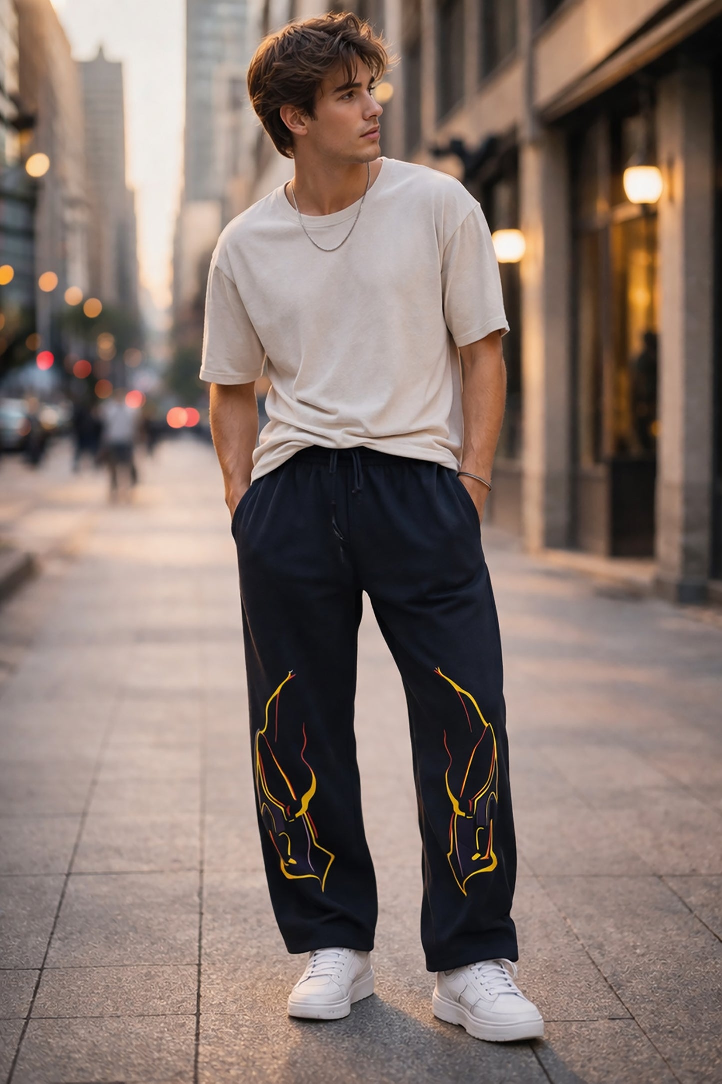 Black Men’s Graphic Printed Joggers – Regular Fit Streetwear Casual Wear