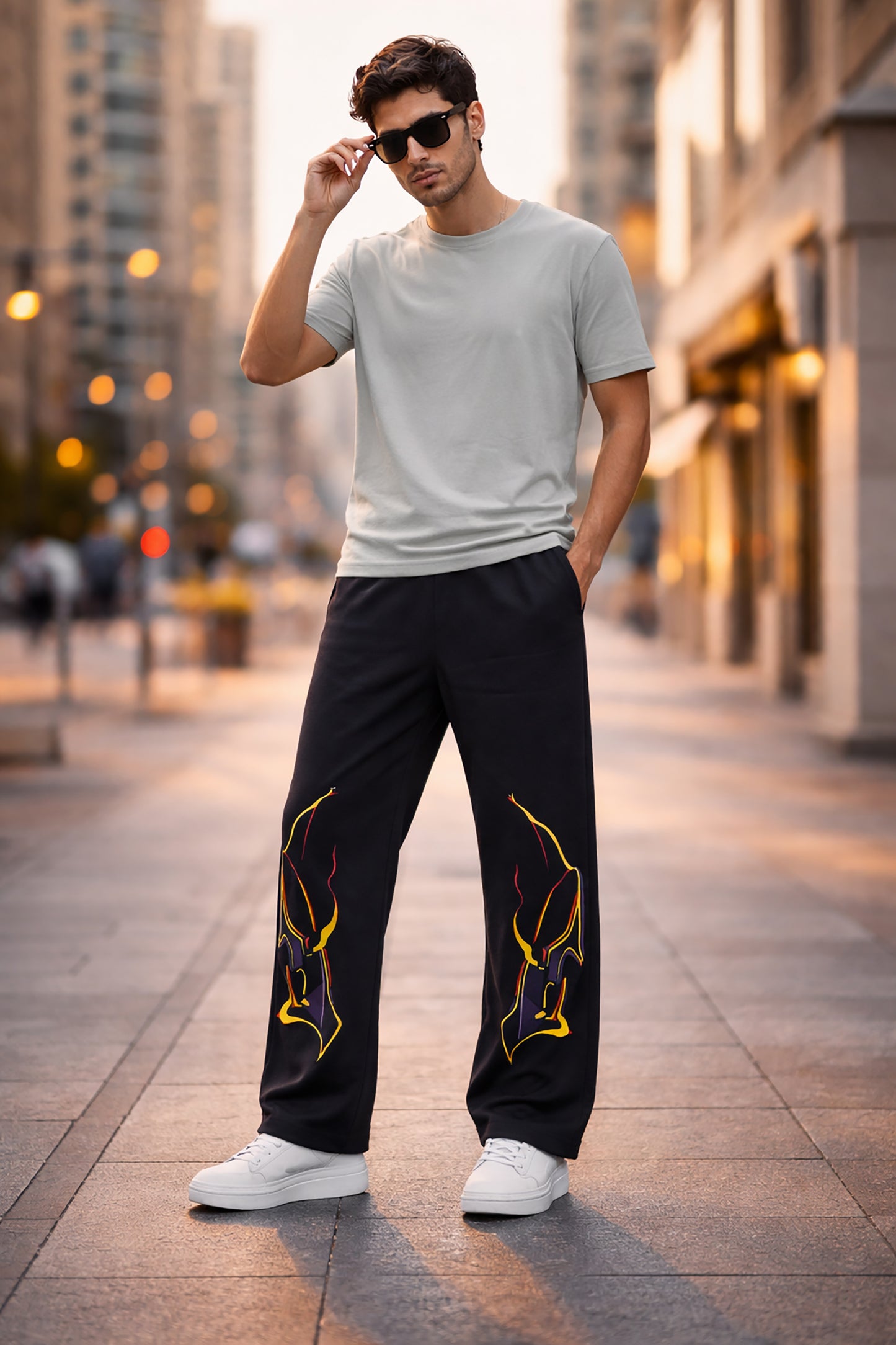 Black Men’s Graphic Printed Joggers – Regular Fit Streetwear Casual Wear