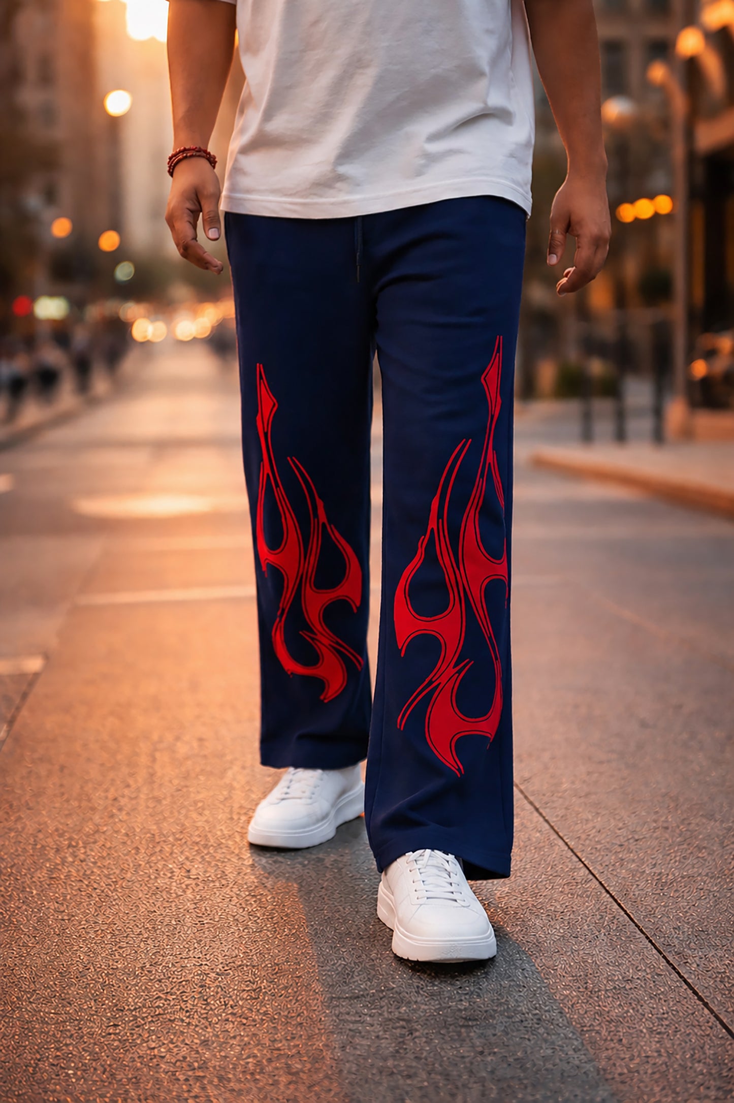 Navy Blue Men’s Graphic Printed Joggers – Regular Fit Streetwear Casual Wear