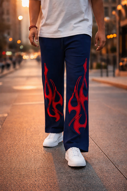 Navy Blue Men’s Graphic Printed Joggers – Regular Fit Streetwear Casual Wear
