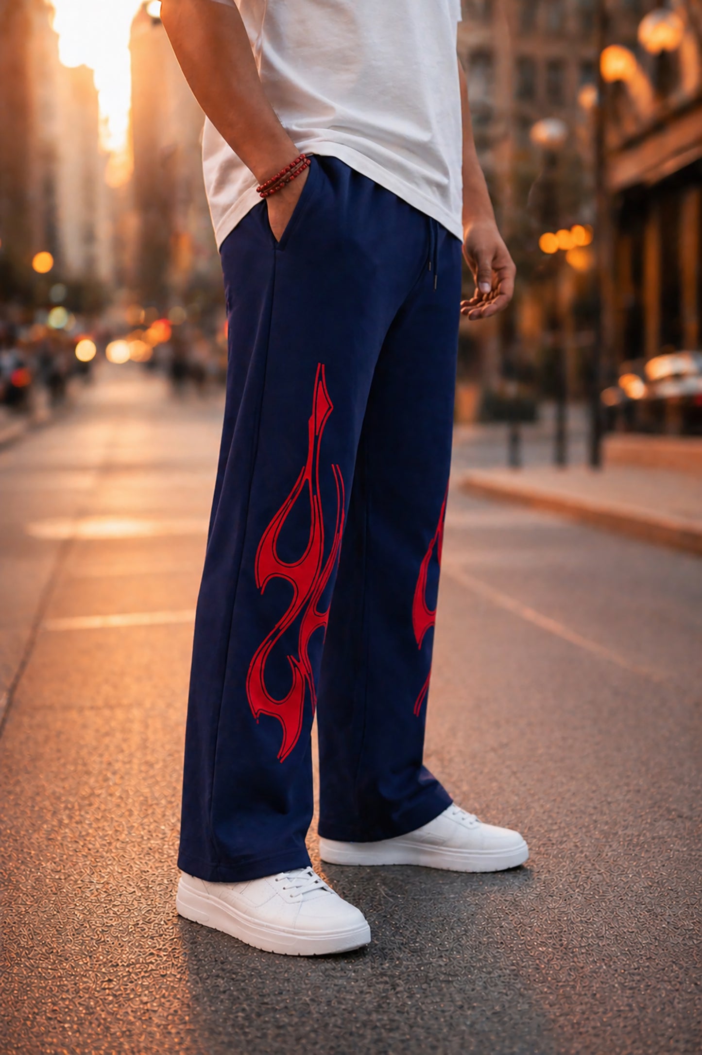 Navy Blue Men’s Graphic Printed Joggers – Regular Fit Streetwear Casual Wear