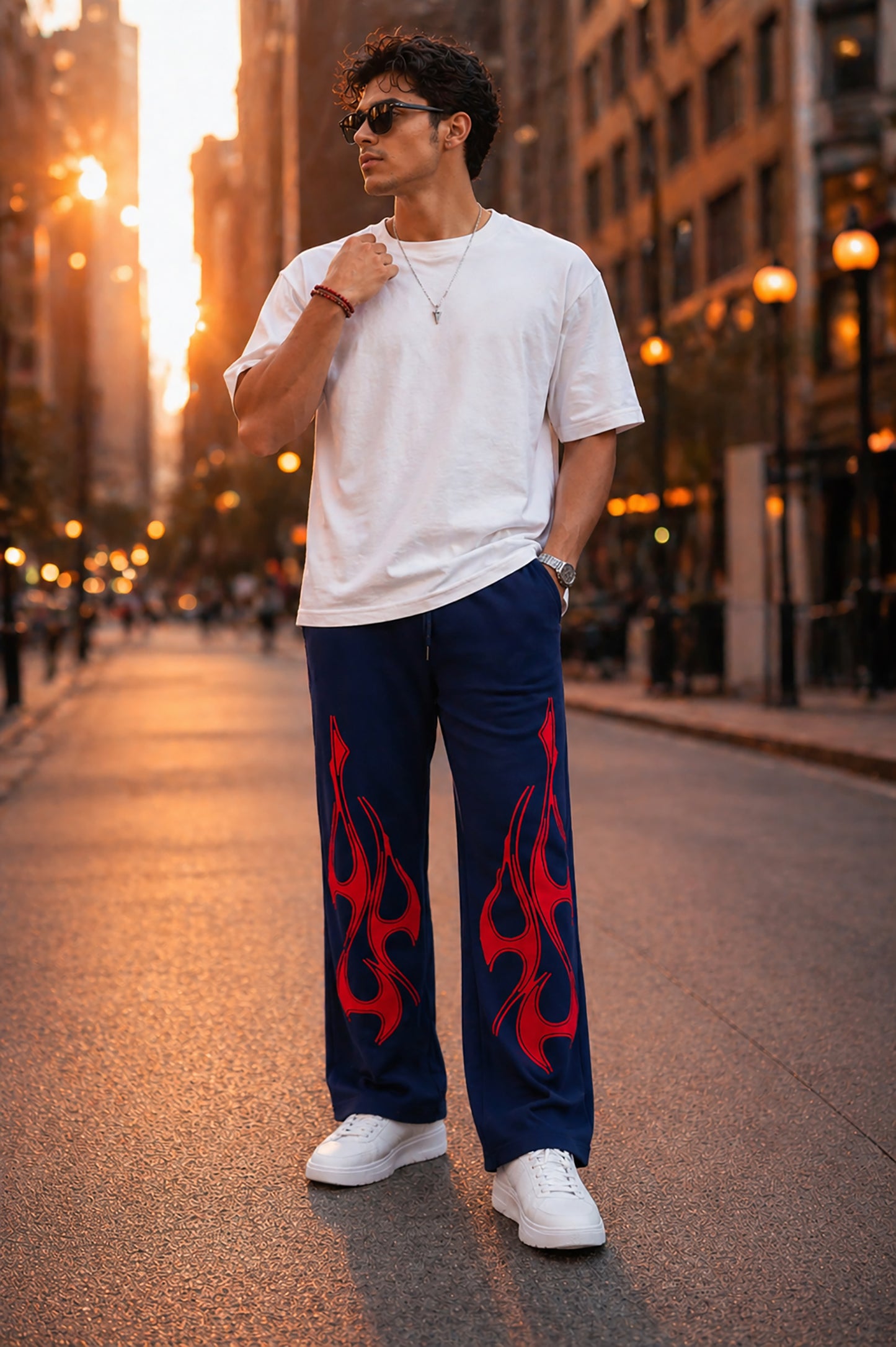 Navy Blue Men’s Graphic Printed Joggers – Regular Fit Streetwear Casual Wear