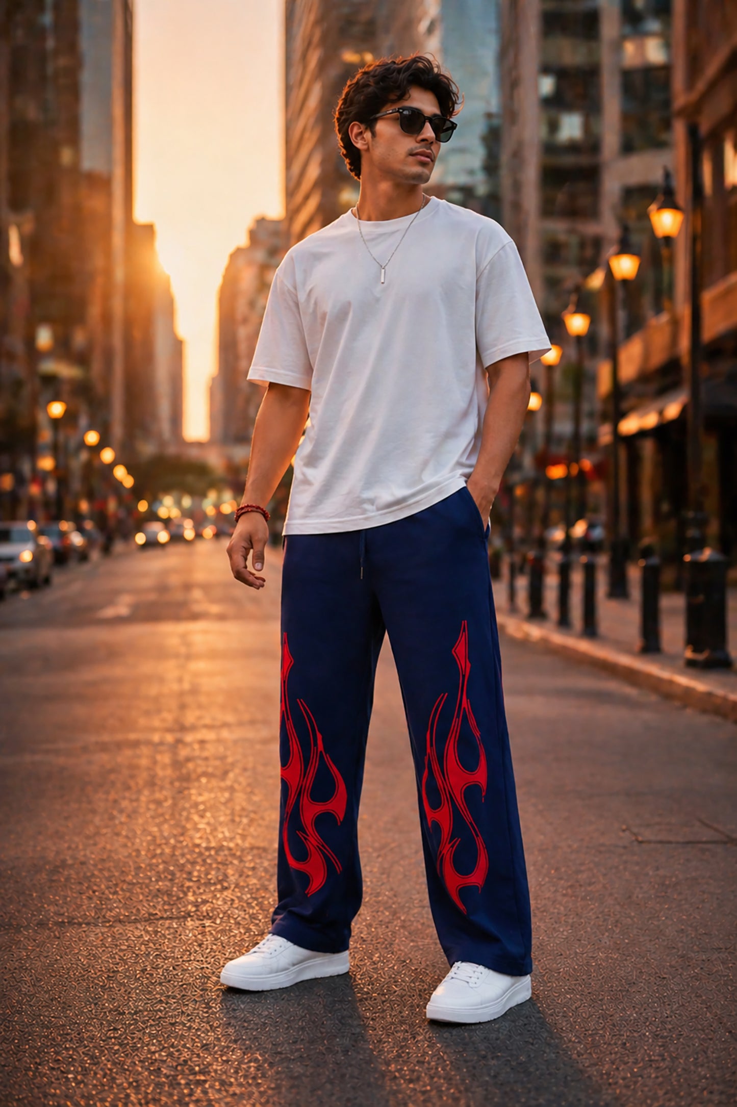 Navy Blue Men’s Graphic Printed Joggers – Regular Fit Streetwear Casual Wear