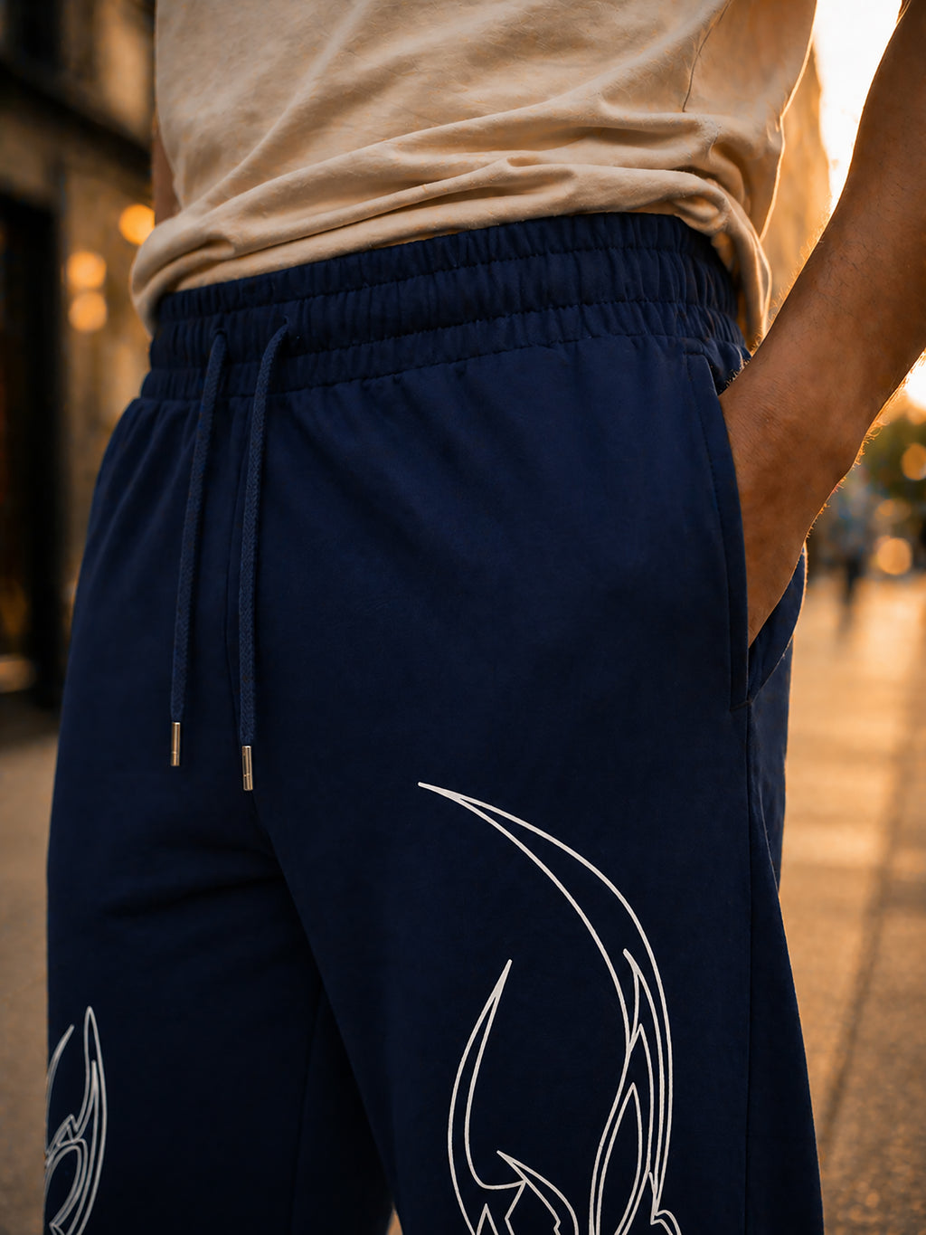 Navy Blue Men’s Graphic Printed Joggers – Regular Fit Streetwear Casual Wear