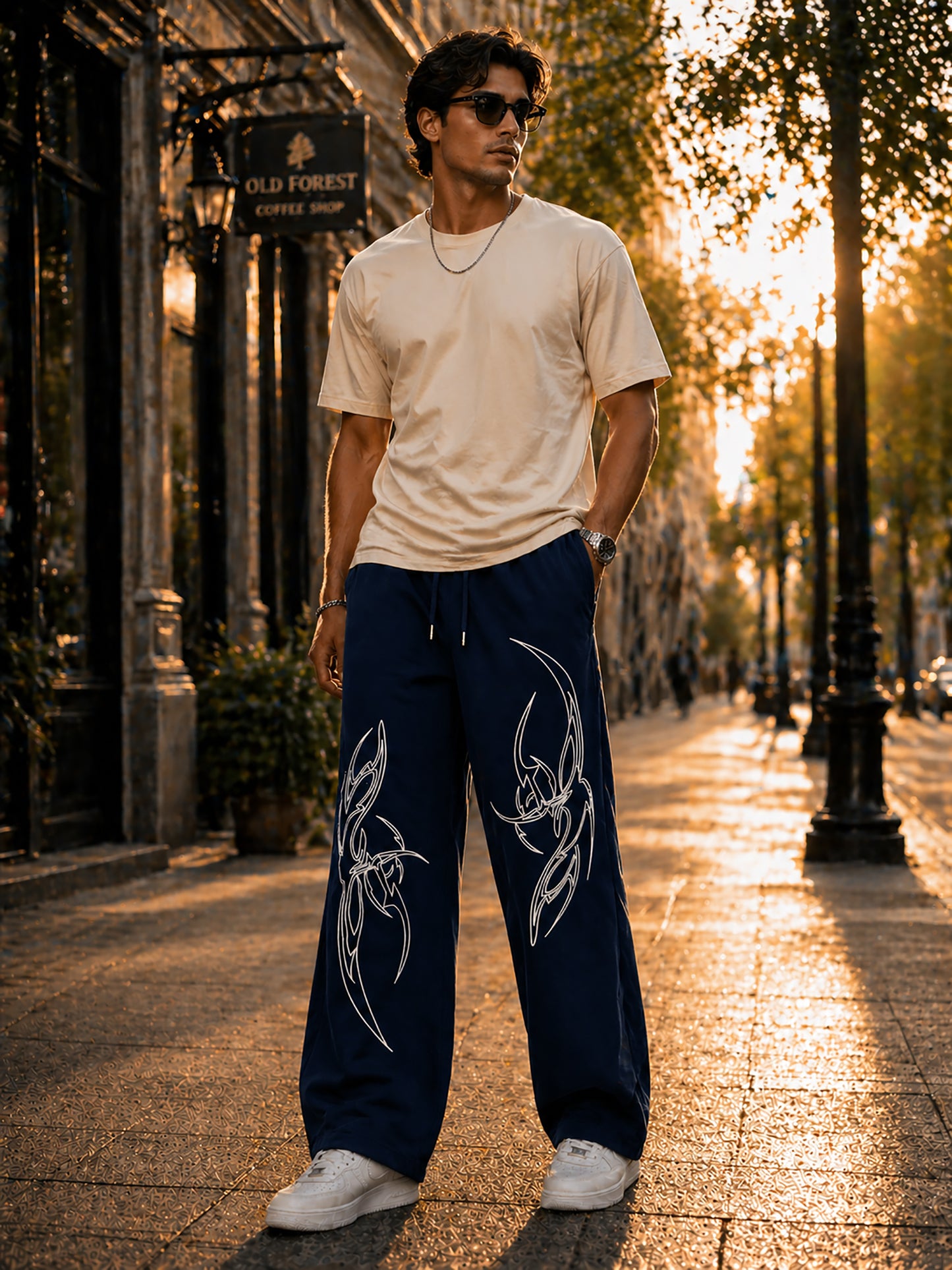 Navy Blue Men’s Graphic Printed Joggers – Regular Fit Streetwear Casual Wear