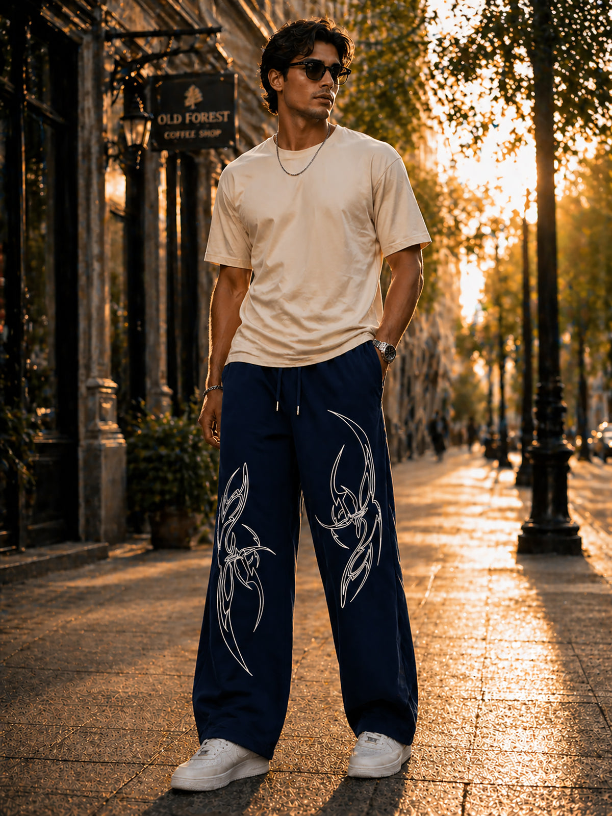 Navy Blue Men’s Graphic Printed Joggers – Regular Fit Streetwear Casual Wear