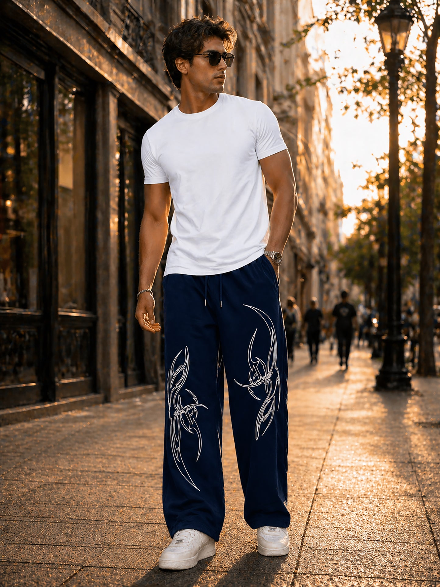 Navy Blue Men’s Graphic Printed Joggers – Regular Fit Streetwear Casual Wear