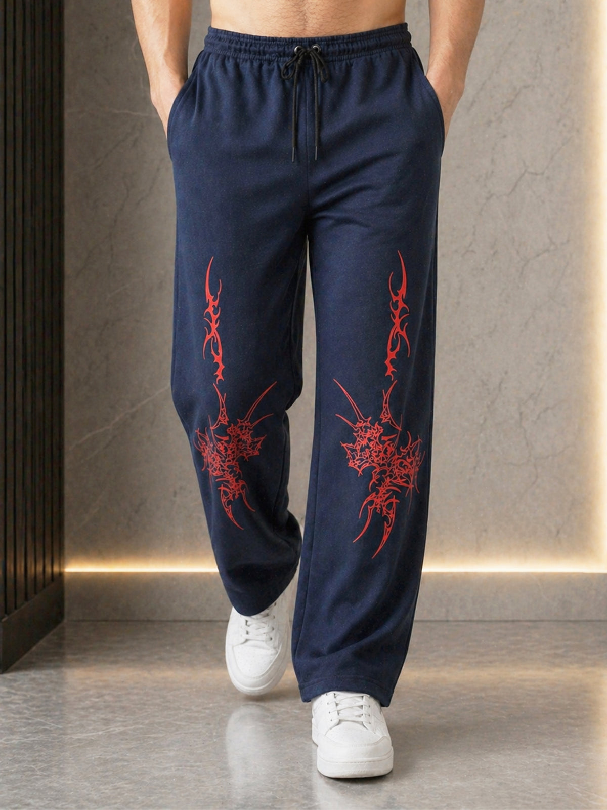 Men’s Graphic Printed Polyester Relaxed Fit Track Pants.