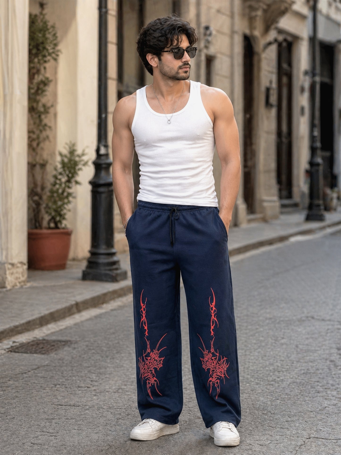 Navy Blue Men’s Graphic Printed Joggers – Regular Fit Streetwear Casual Wear