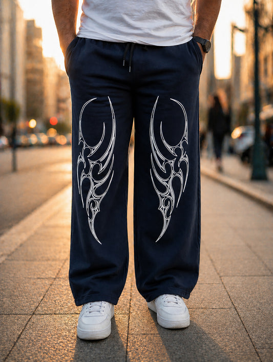 Navy Blue Men’s Graphic Printed Joggers – Regular Fit Streetwear Casual Wear