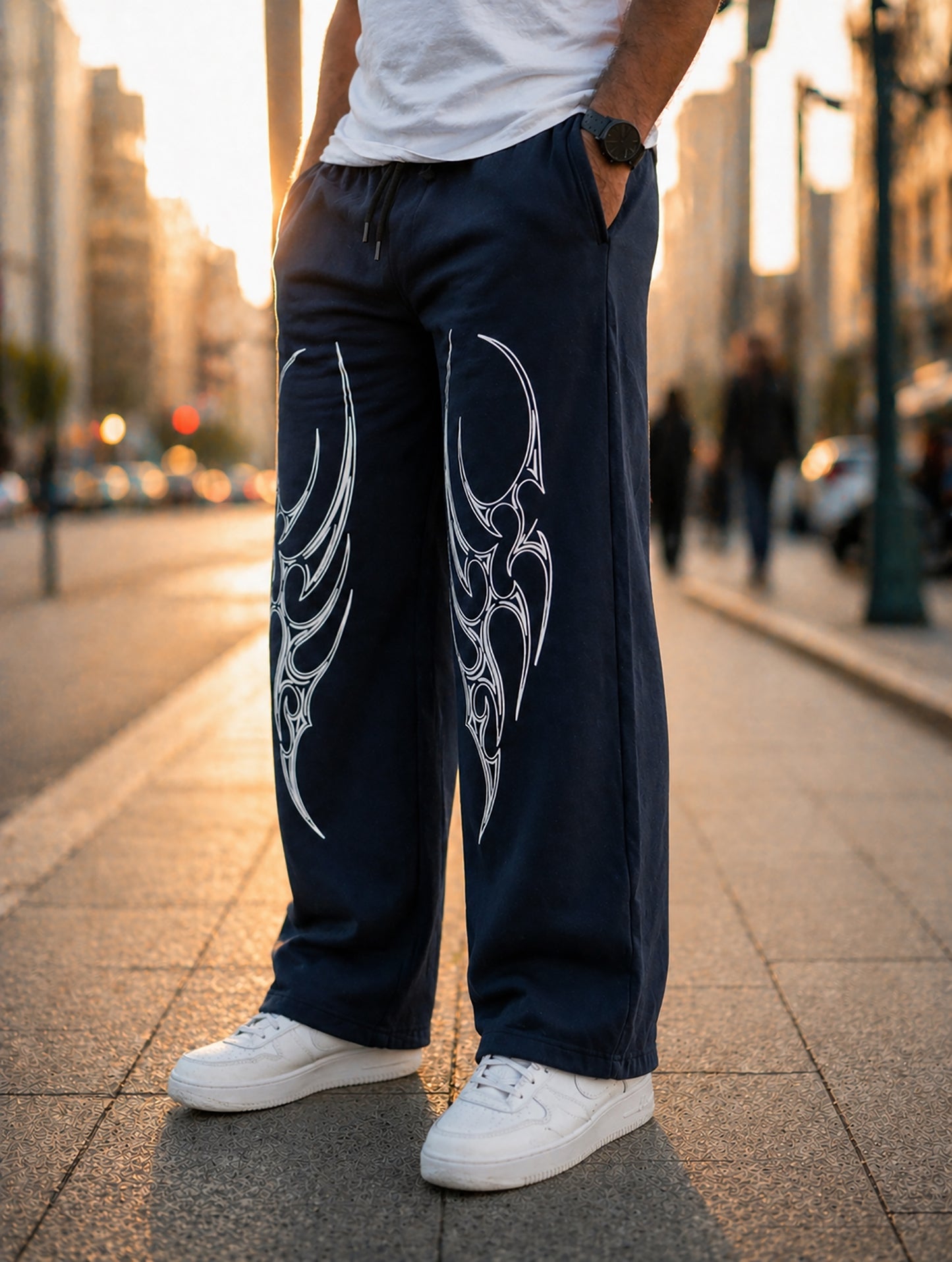 Navy Blue Men’s Graphic Printed Joggers – Regular Fit Streetwear Casual Wear