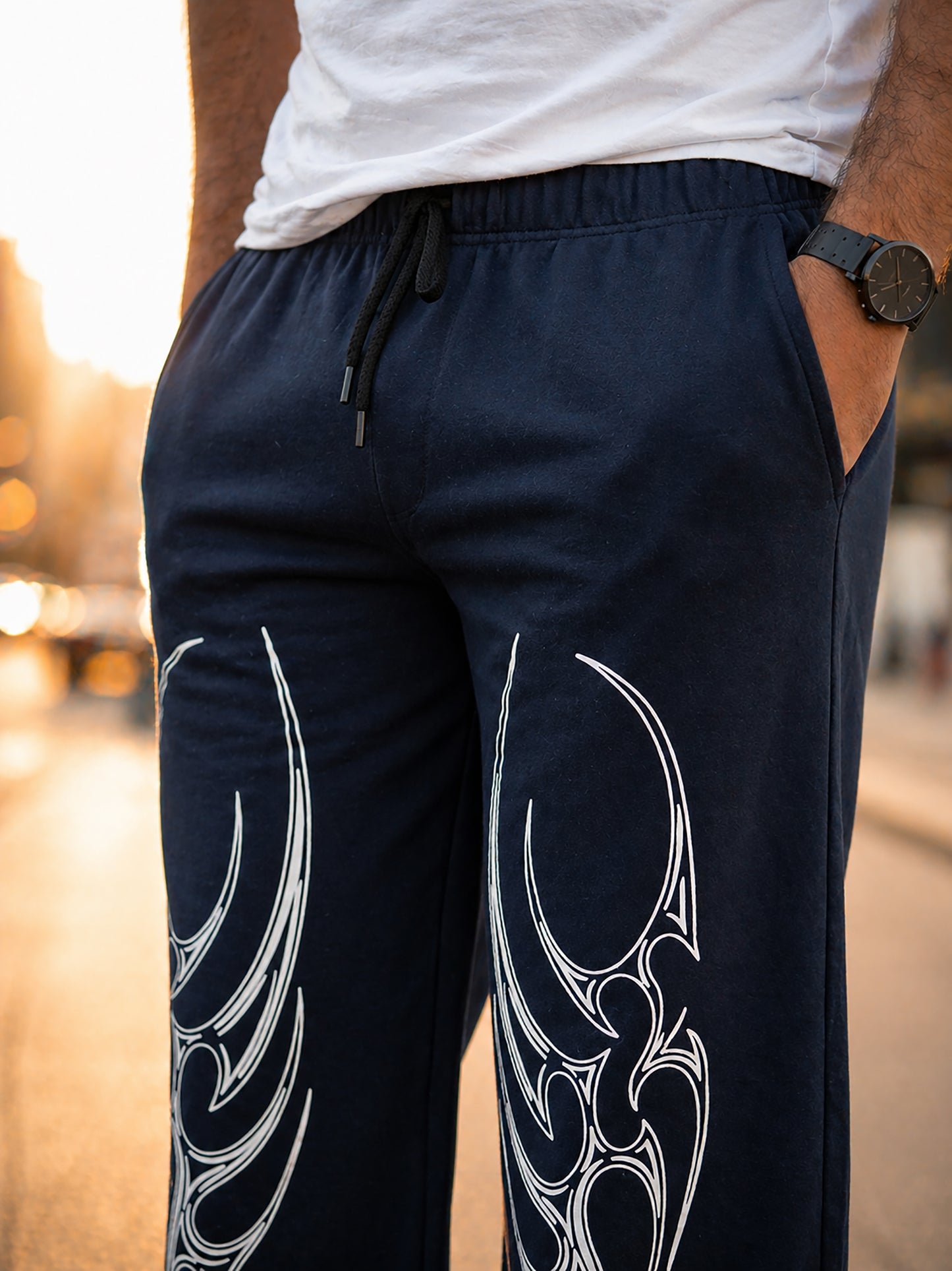 Navy Blue Men’s Graphic Printed Joggers – Regular Fit Streetwear Casual Wear