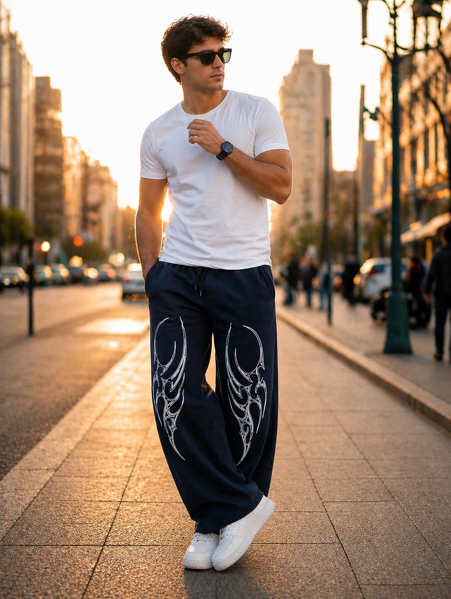 Navy Blue Men’s Graphic Printed Joggers – Regular Fit Streetwear Casual Wear