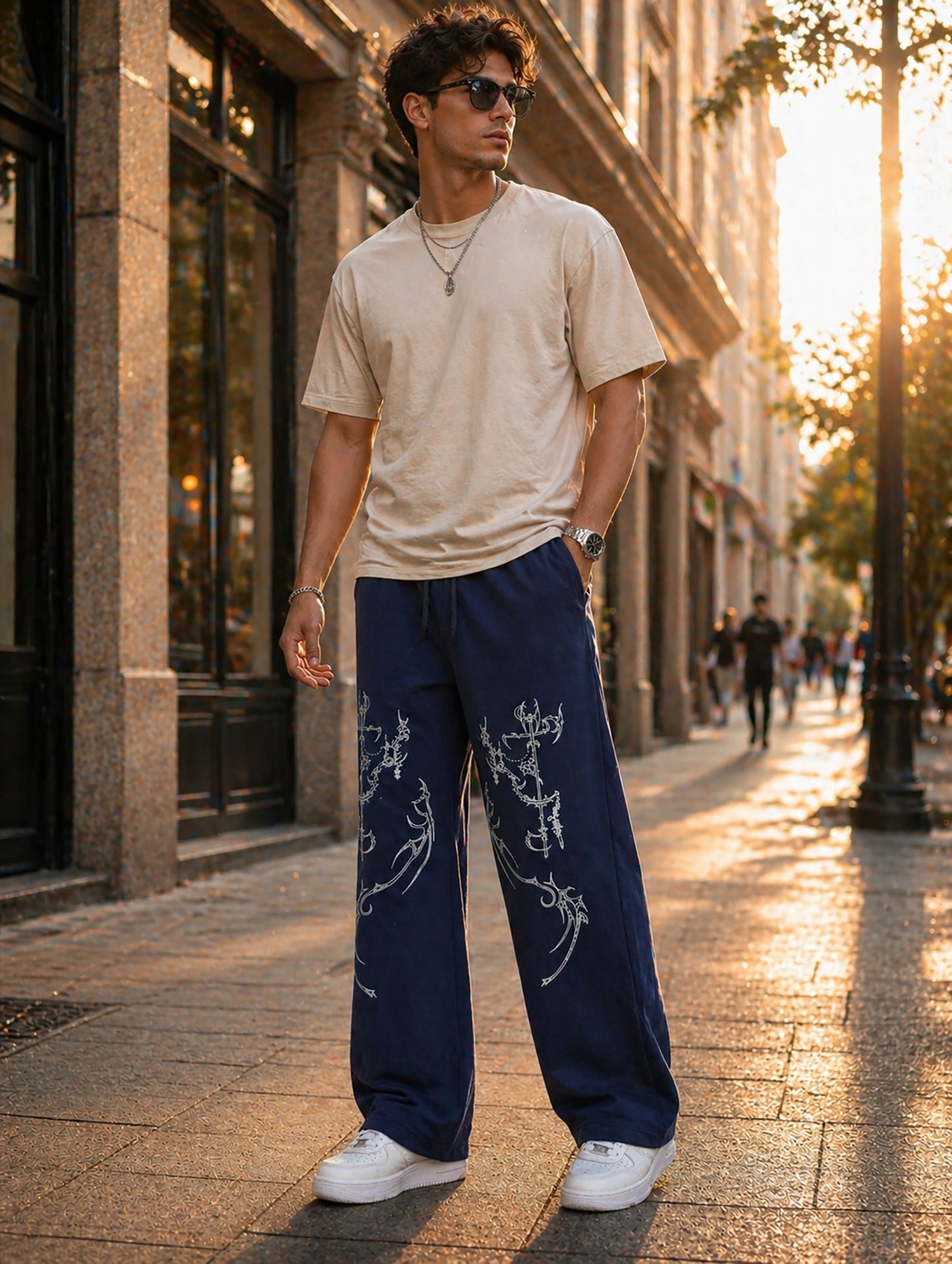 Navy Blue Men’s Graphic Printed Joggers – Regular Fit Streetwear Casual Wear