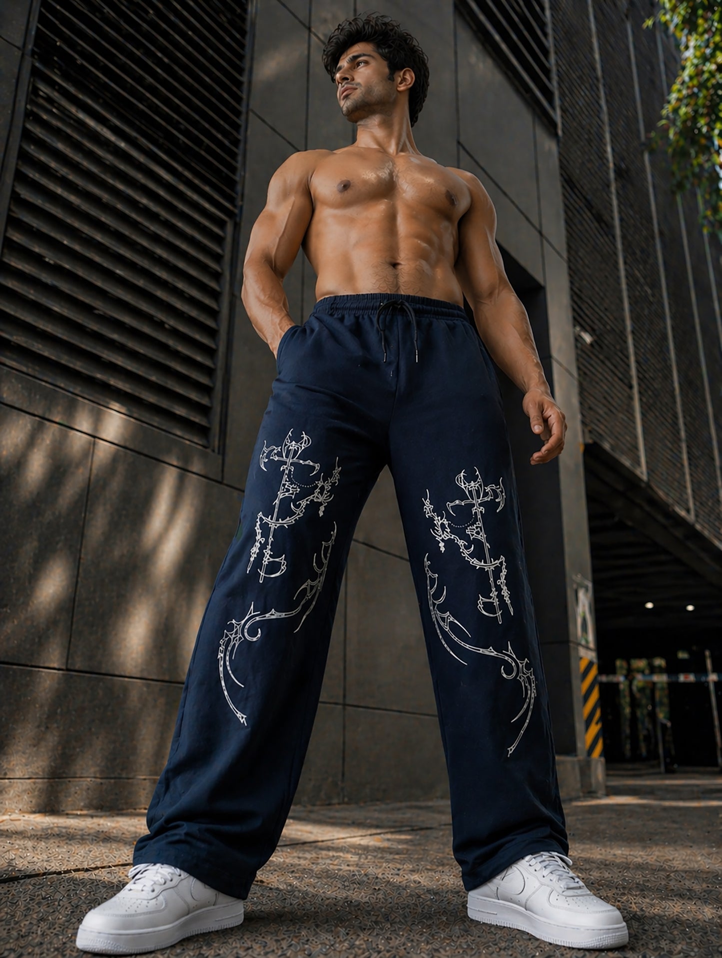 Navy Blue Men’s Graphic Printed Joggers – Regular Fit Streetwear Casual Wear
