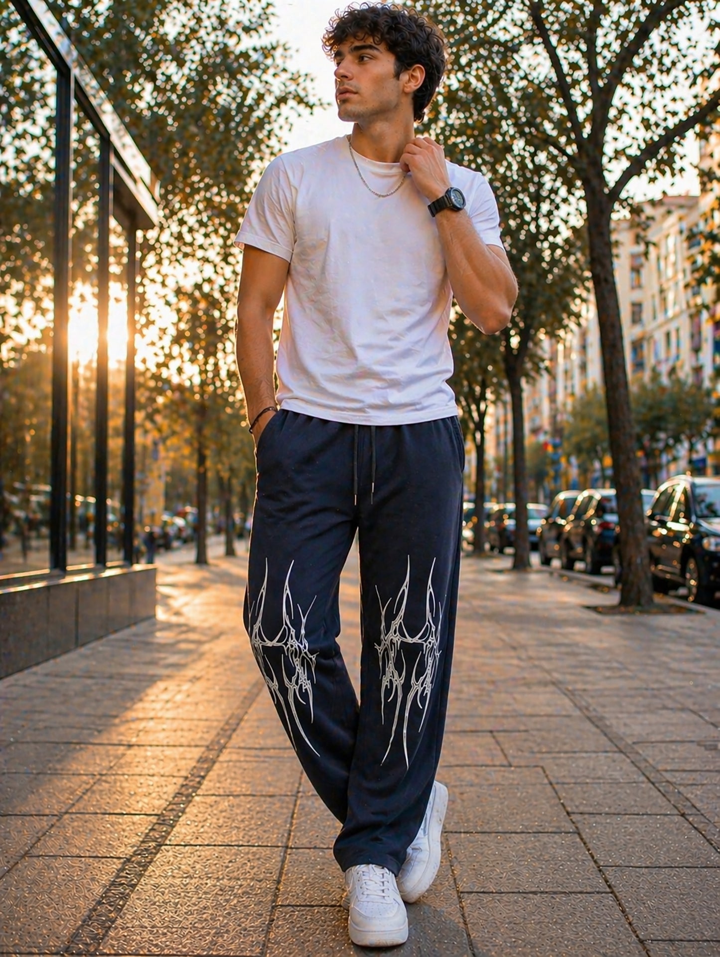Navy Blue Men’s Graphic Printed Joggers – Regular Fit Streetwear Casual Wear