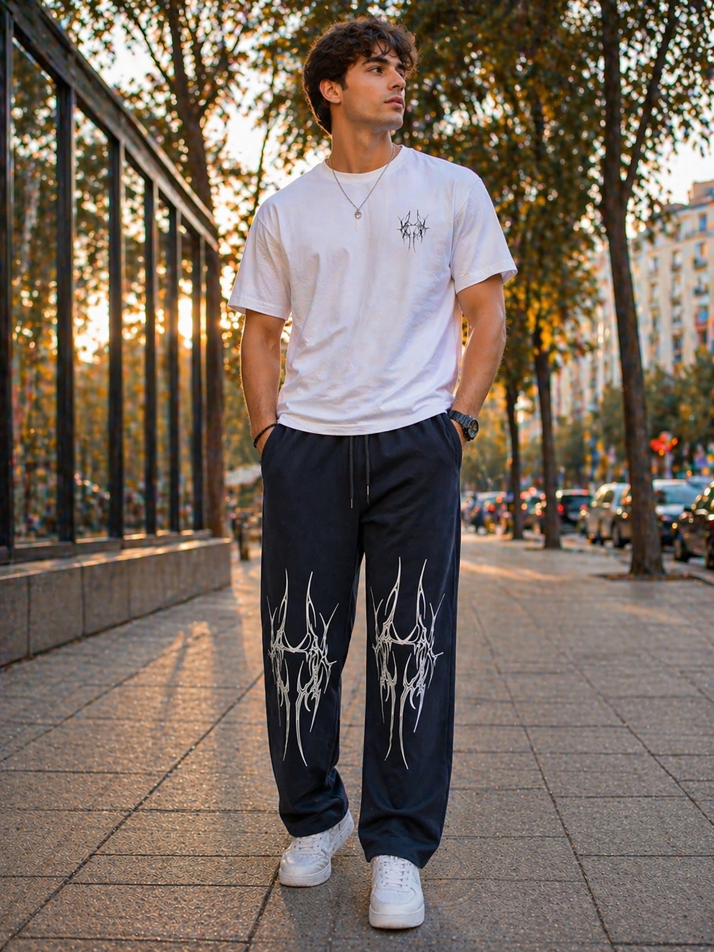 Navy Blue Men’s Graphic Printed Joggers – Regular Fit Streetwear Casual Wear
