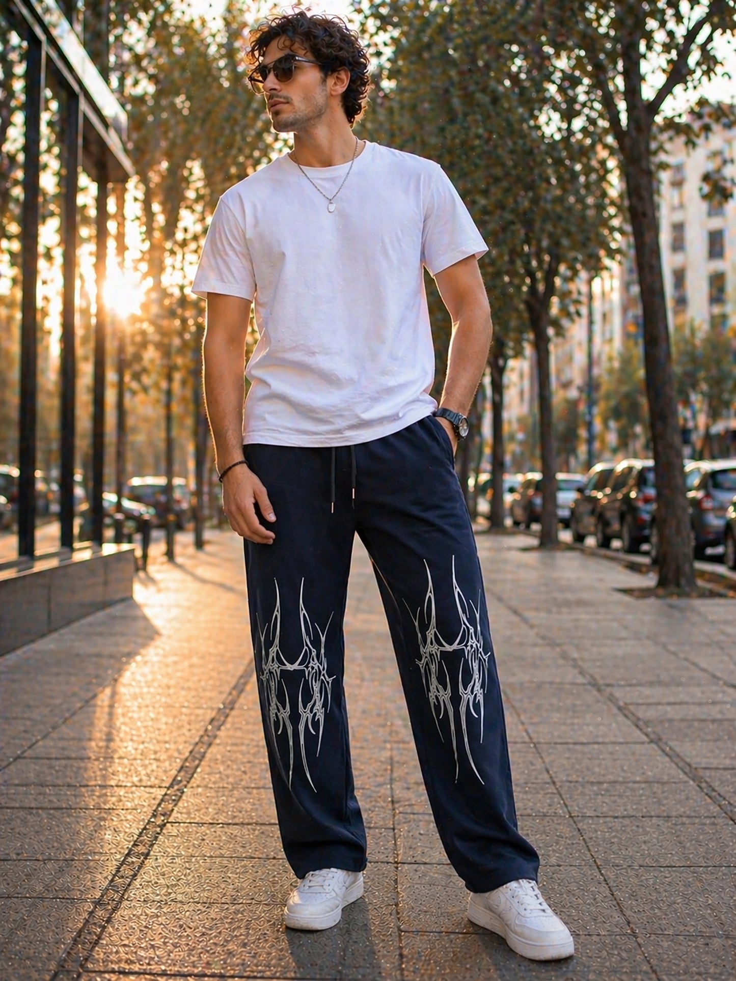 Navy Blue Men’s Graphic Printed Joggers – Regular Fit Streetwear Casual Wear