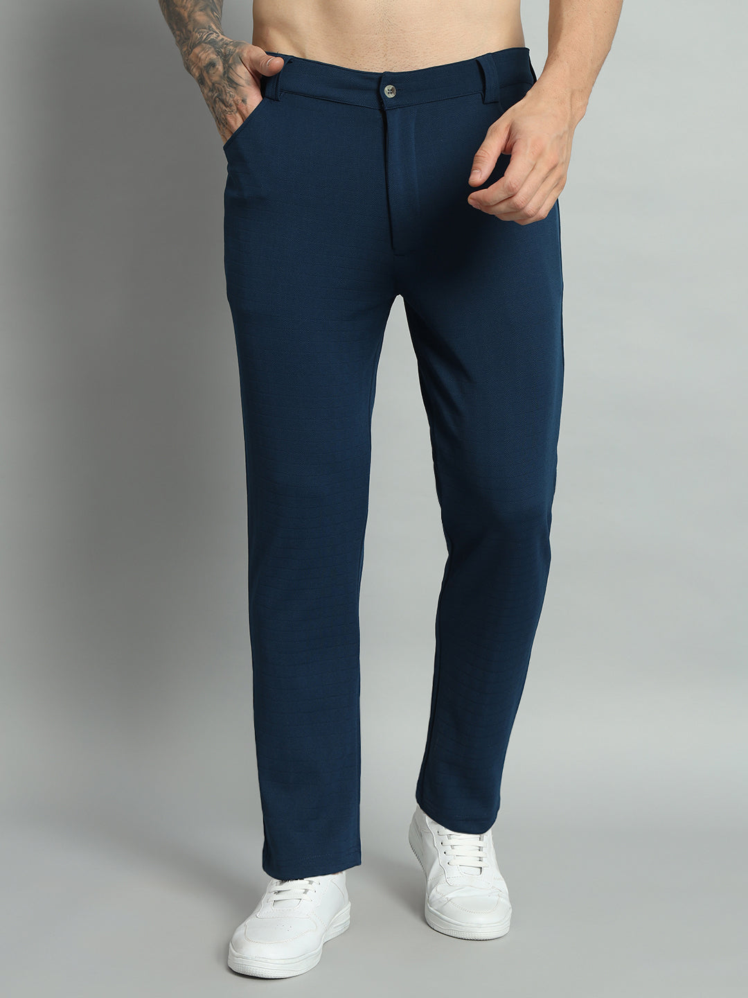 Men's Solid Polyester Regular Fit Trousers
