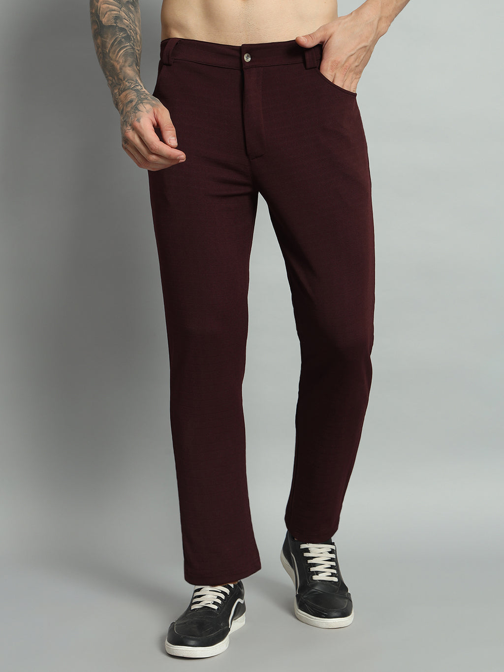 Men's Solid Polyester Regular Fit Trousers