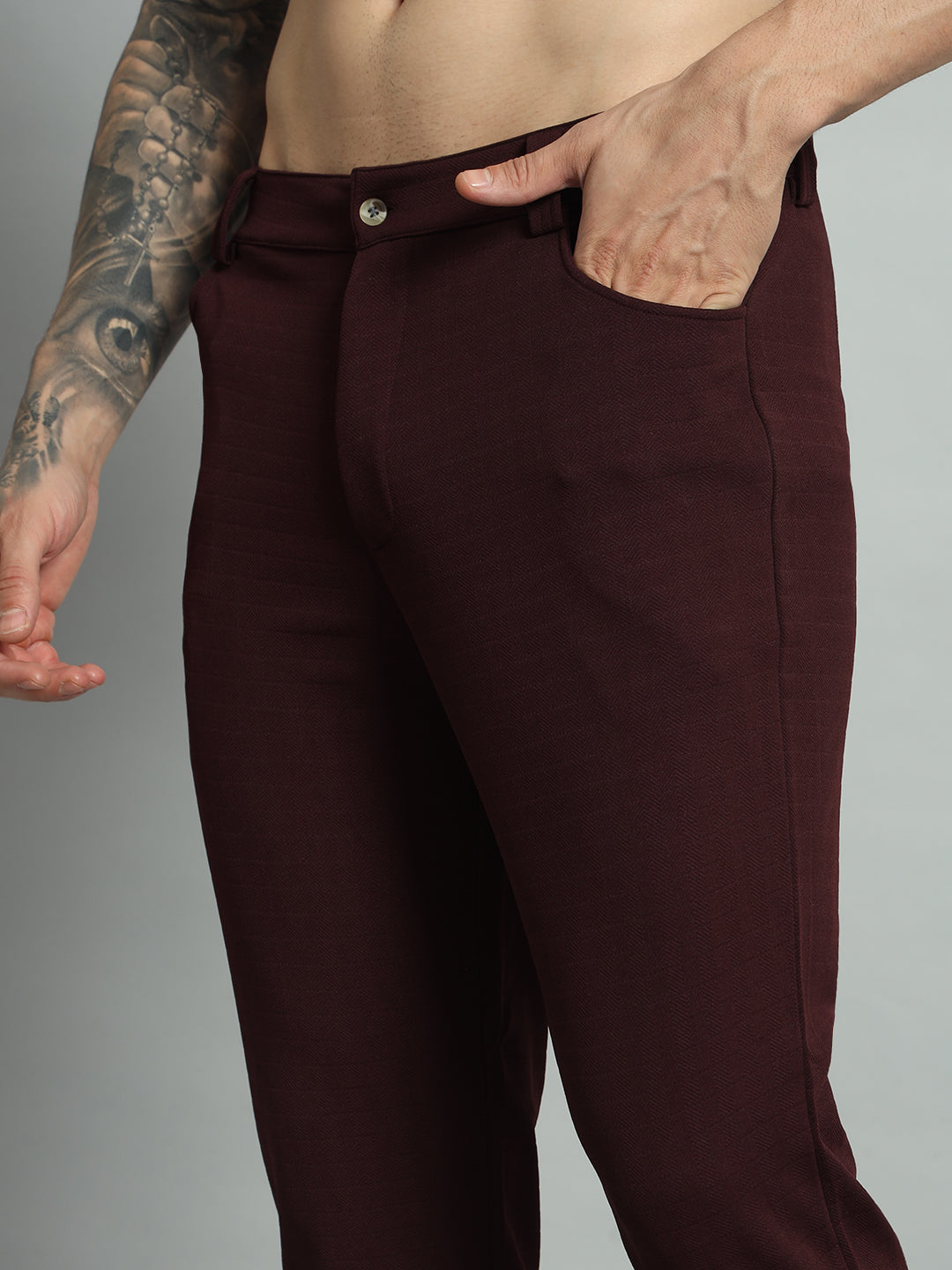 Men's Solid Polyester Regular Fit Trousers