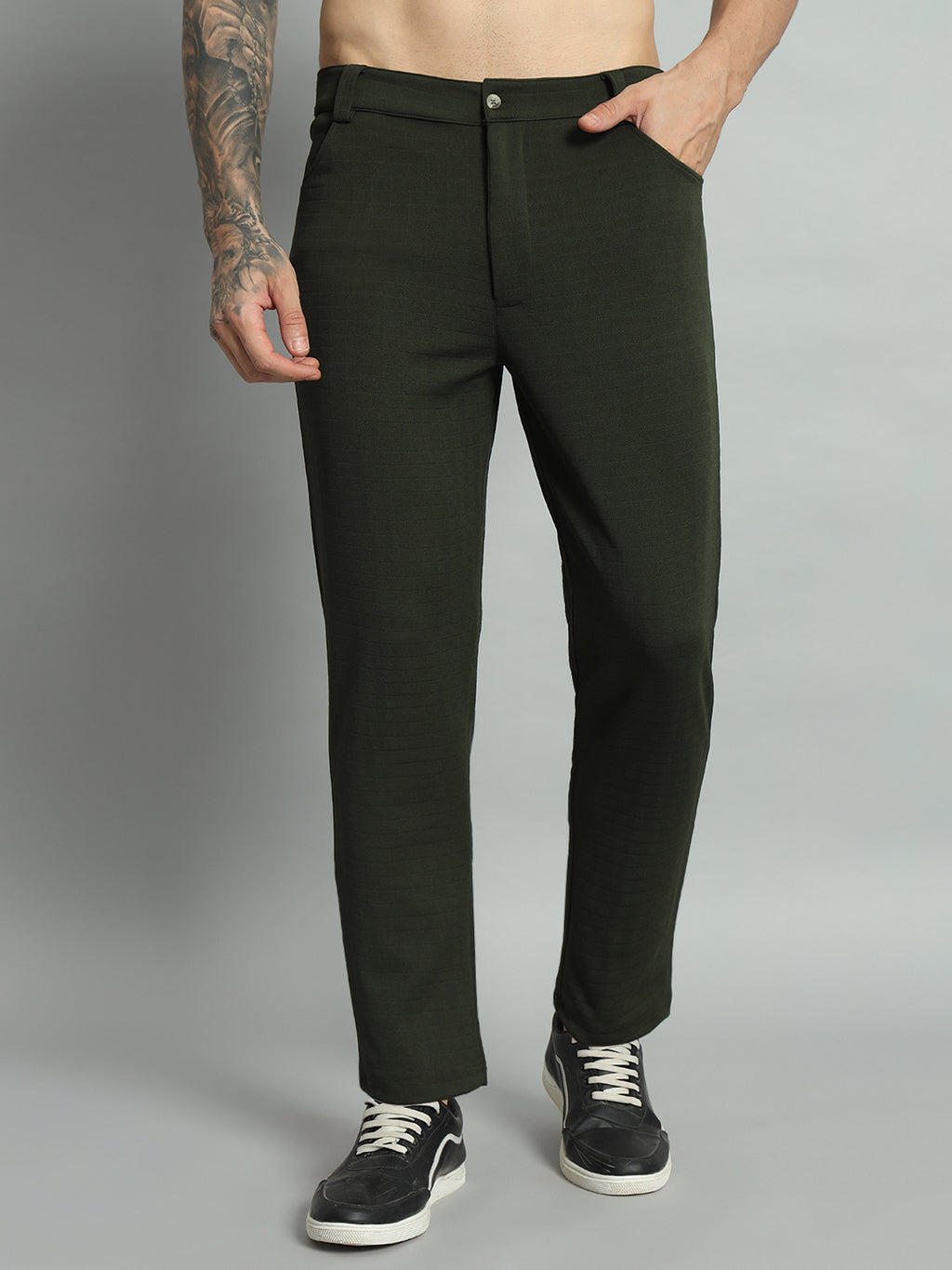 Men's Solid Polyester Regular Fit Trousers