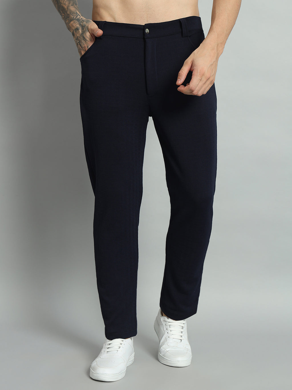 Men's Solid Polyester Regular Fit Trousers