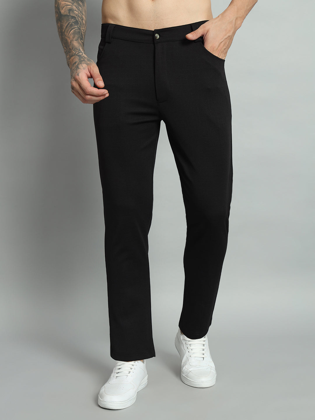 Men's Solid Polyester Regular Fit Trousers