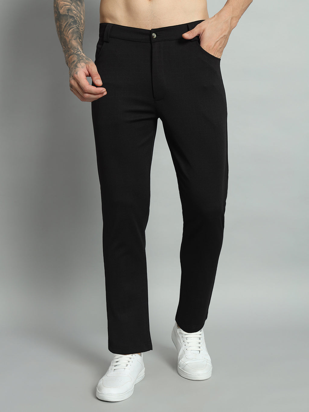 Men's Solid Polyester Regular Fit Trousers