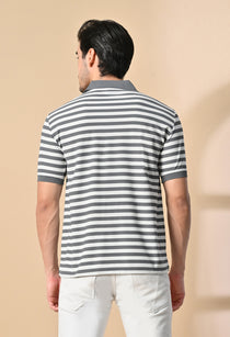 Men's Imported Poly Striped Half Sleeve Casual Polo T-Shirt