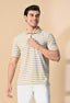 Beige Men’s Striped Polo T-Shirt – Regular Fit Casual Smart Wear
