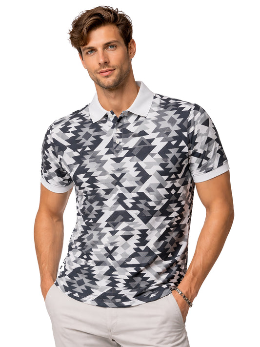 MultiColour Men’s Geometric Printed Polo T-Shirt – Regular Fit Casual Wear