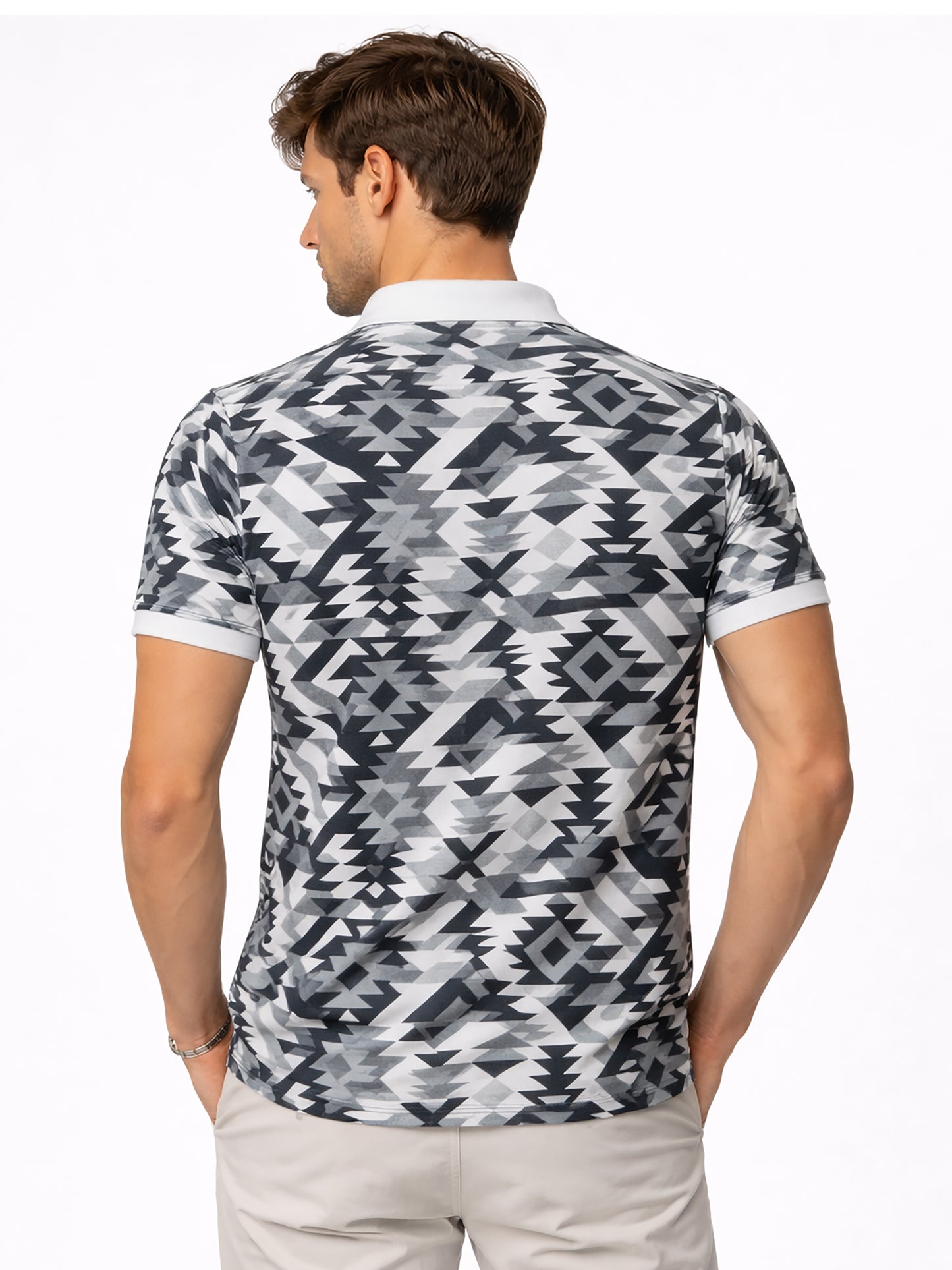 MultiColour Men’s Geometric Printed Polo T-Shirt – Regular Fit Casual Wear