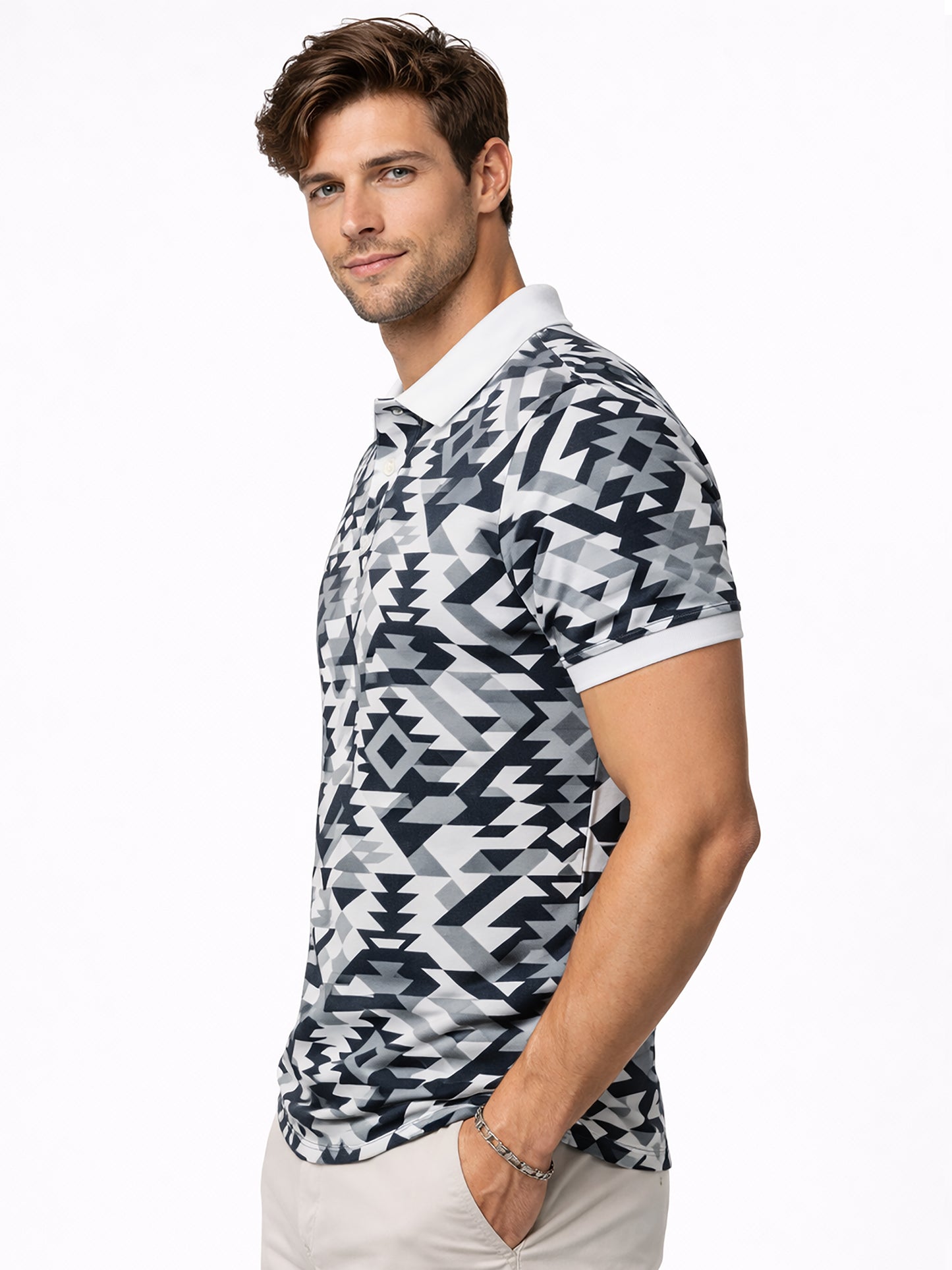 MultiColour Men’s Geometric Printed Polo T-Shirt – Regular Fit Casual Wear