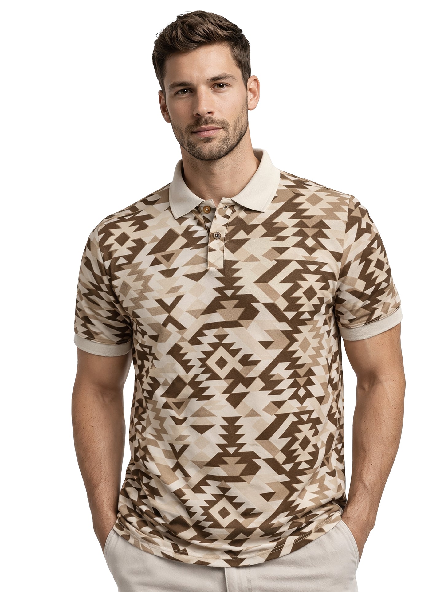 MultiColour Men’s Geometric Printed Polo T-Shirt – Regular Fit Casual Wear