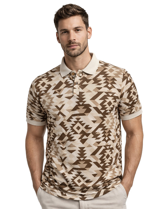 MultiColour Men’s Geometric Printed Polo T-Shirt – Regular Fit Casual Wear