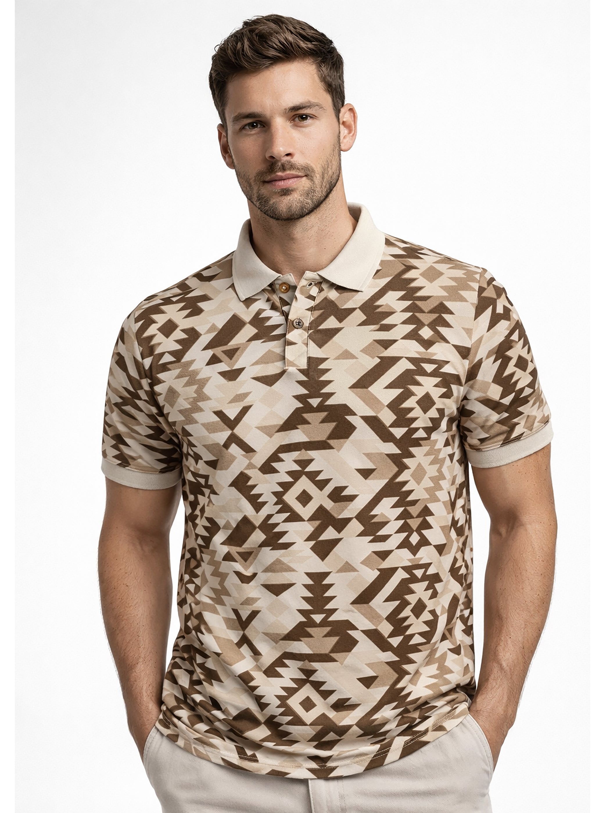 MultiColour Men’s Geometric Printed Polo T-Shirt – Regular Fit Casual Wear Secondary image