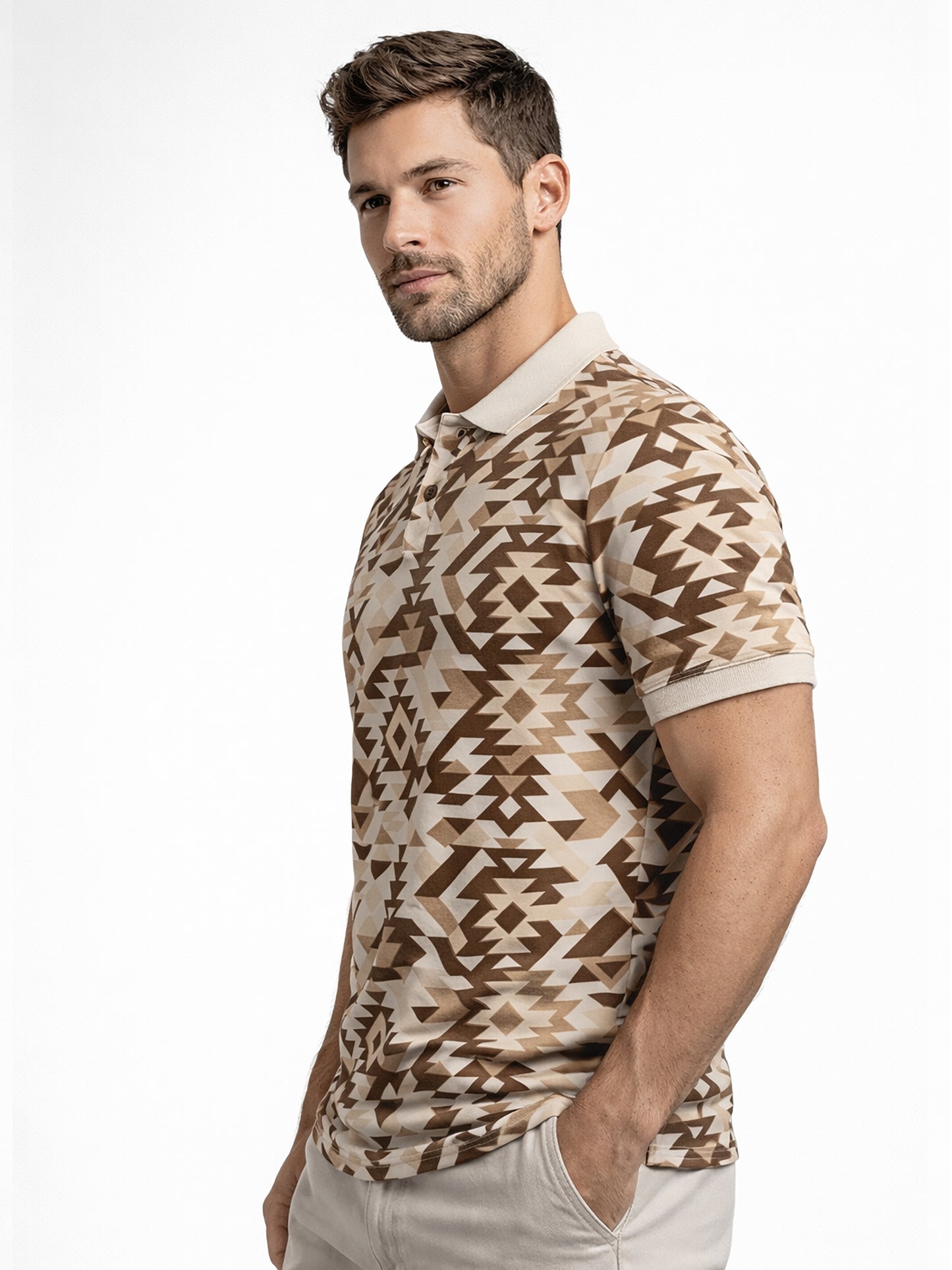 MultiColour Men’s Geometric Printed Polo T-Shirt – Regular Fit Casual Wear